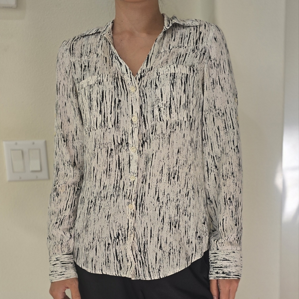 Express Black and White Casual Button Down Shirt